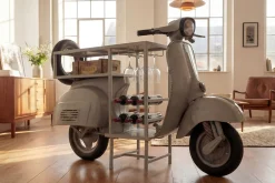 Extravaganter Bartisch SCOOTER 180cm salbei Retro-Konsole Motorroller Mangoholz Upcycling