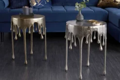 Extravaganter Beistelltisch LIQUID LINE 50cm silber Tropfen-Design Metall Aluminium rund