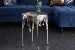 Extravaganter Beistelltisch LIQUID LINE 50cm silber Tropfen-Design Metall Aluminium rund
