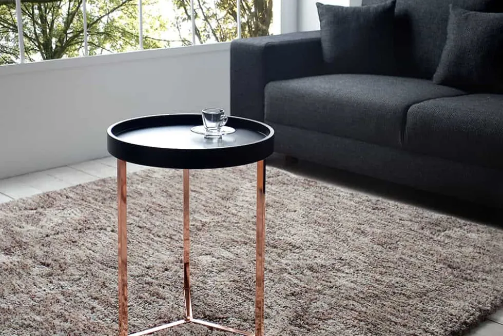 Extravaganter Beistelltisch MODULAR 40cm matt schwarz kupfer rund inkl. Tablett