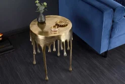 Extravaganter Beistelltisch LIQUID LINE 50cm gold Tropfen-Design Metall Aluminium rund