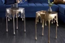 Extravaganter Beistelltisch LIQUID LINE 50cm gold Tropfen-Design Metall Aluminium rund
