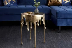 Extravaganter Beistelltisch LIQUID LINE 50cm gold Tropfen-Design Metall Aluminium rund