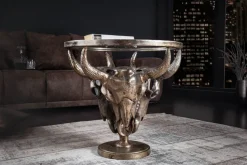 Extravaganter Couchtisch MATADOR 56cm bronze Stierkopf mit Glasplatte