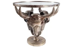 Extravaganter Couchtisch MATADOR 56cm bronze Stierkopf mit Glasplatte