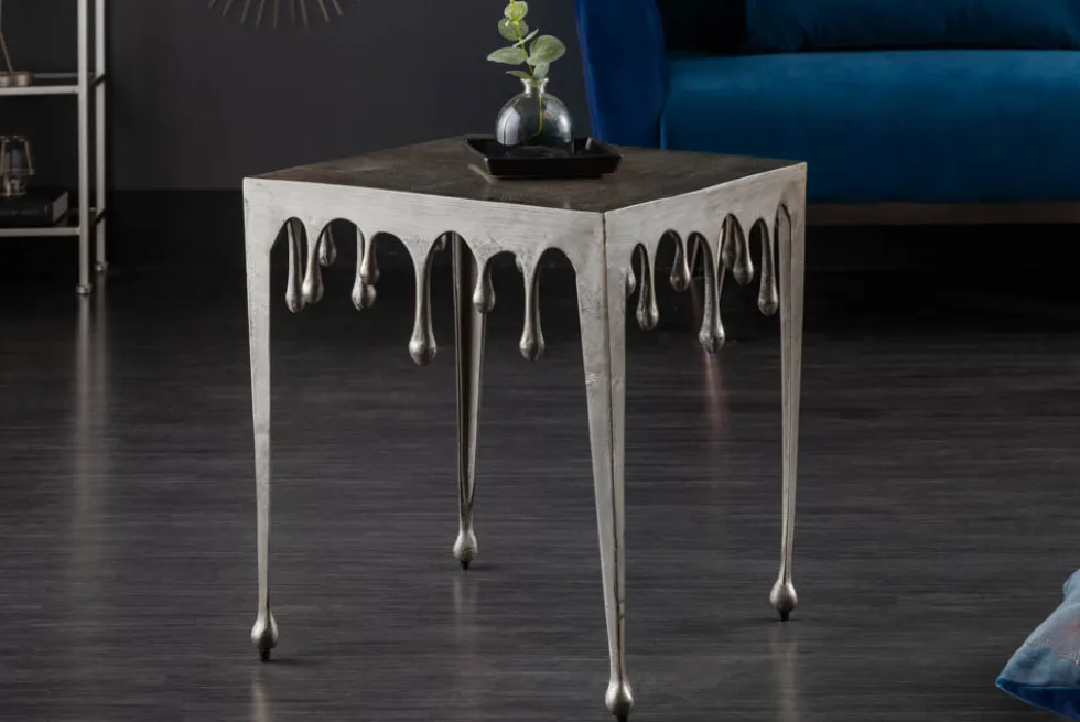 Extravaganter Couchtisch LIQUID LINE L 46cm silber Tropfen-Design