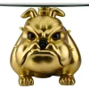 Extravaganter Couchtisch BULLDOG 55cm gold rund Hunde-Skulptur mit Glasplatte