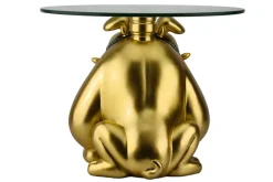 Extravaganter Couchtisch BULLDOG 55cm gold rund Hunde-Skulptur mit Glasplatte