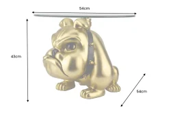 Extravaganter Couchtisch BULLDOG 55cm gold rund Hunde-Skulptur mit Glasplatte