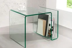 Extravaganter Glas Couchtisch FANTOME 50cm Beistelltisch mit Ablage für Magazine transparent