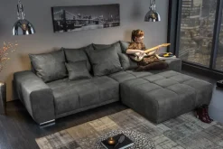 Extravaganter Hocker ELEGANCIA 110cm grau mit Ziersteppung