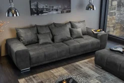 Extravaganter Hocker ELEGANCIA 110cm grau mit Ziersteppung
