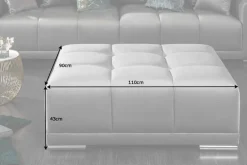 Extravaganter Hocker ELEGANCIA 110cm silbergrau Samt mit Ziersteppung