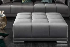 Extravaganter Hocker ELEGANCIA 110cm silbergrau Samt mit Ziersteppung
