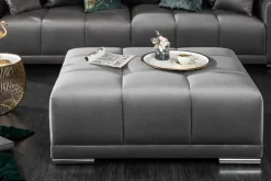 Extravaganter Hocker ELEGANCIA 110cm silbergrau Samt mit Ziersteppung