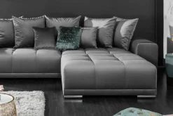 Extravaganter Hocker ELEGANCIA 110cm silbergrau Samt mit Ziersteppung