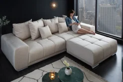 Extravaganter Hocker ELEGANCIA 110cm champagner beige Vogue Velours Samt Ziersteppung