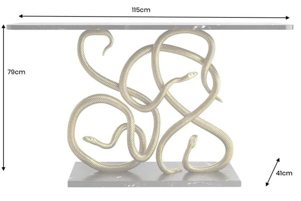 Extravaganter Konsolentisch WILDLIFE SNAKE 115cm schwarz gold Marmor Schlange Skulptur