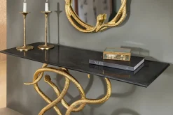 Extravaganter Konsolentisch WILDLIFE SNAKE 115cm schwarz gold Marmor Schlange Skulptur