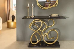 Extravaganter Konsolentisch WILDLIFE SNAKE 115cm schwarz gold Marmor Schlange Skulptur