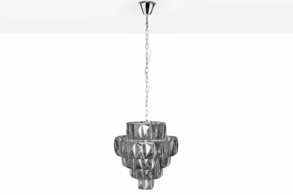 Extravaganter Kronleuchter KRISTALL 50cm edel-grau mit Glasprismen