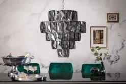 Extravaganter Kronleuchter KRISTALL 50cm edel-grau mit Glasprismen