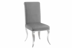 Extravaganter Stuhl MODERN BAROCK DELUXE grau Samt mit silbernen Edelstahlbeinen