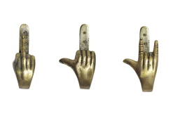 Extravagantes 3er Set Kleiderhaken FINGERS messing Metall-Aluminium Wandgarderobe