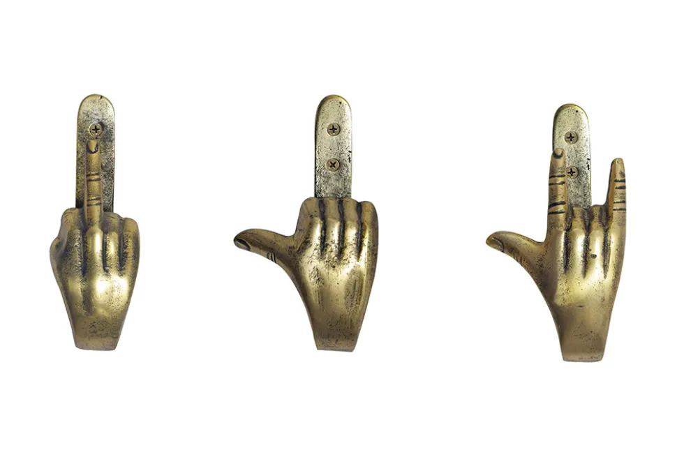 Extravagantes 3er Set Kleiderhaken FINGERS messing Metall-Aluminium Wandgarderobe