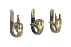Extravagantes 3er Set Kleiderhaken FINGERS messing Metall-Aluminium Wandgarderobe