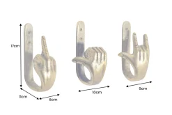 Extravagantes 3er Set Kleiderhaken FINGERS messing Metall-Aluminium Wandgarderobe