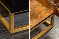 Extravagantes Highboard ANGEL 140cm schwarz Mangoholz mit goldenen Flügeln
