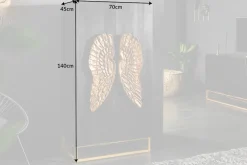 Extravagantes Highboard ANGEL 140cm schwarz Mangoholz mit goldenen Flügeln