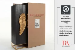 Extravagantes Highboard ANGEL 140cm schwarz Mangoholz mit goldenen Flügeln