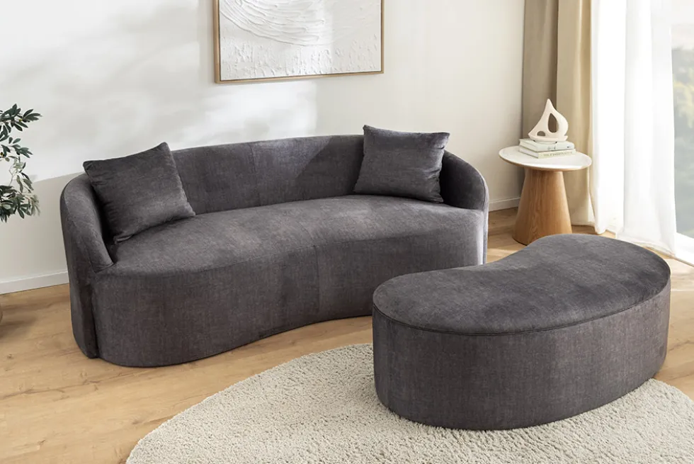 Extravagantes Sofa ELEMENTAL 180cm graphit grau Samt 2-Sitzer Couch organische Form