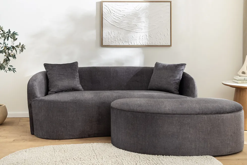 Extravagantes Sofa ELEMENTAL 180cm graphit grau Samt 2-Sitzer Couch organische Form