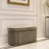 Faltbare Polsterbank ÉLAN 80cm champagner greige Samt Sitzbank mit Stauraum