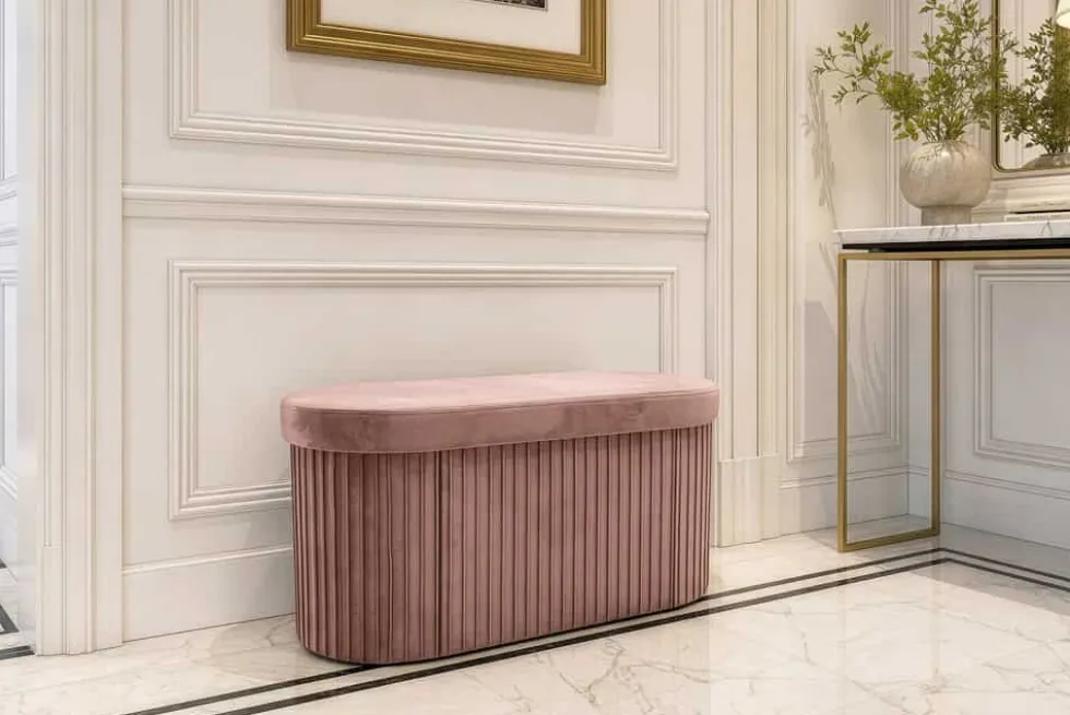Faltbare Polsterbank ÉLAN 80cm rosa Samt Sitzbank mit Stauraum