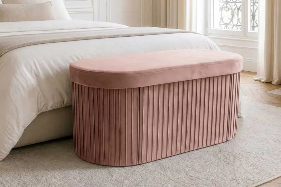 Faltbare Polsterbank ÉLAN 80cm rosa Samt Sitzbank mit Stauraum