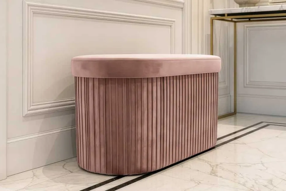 Faltbare Polsterbank ÉLAN 80cm rosa Samt Sitzbank mit Stauraum