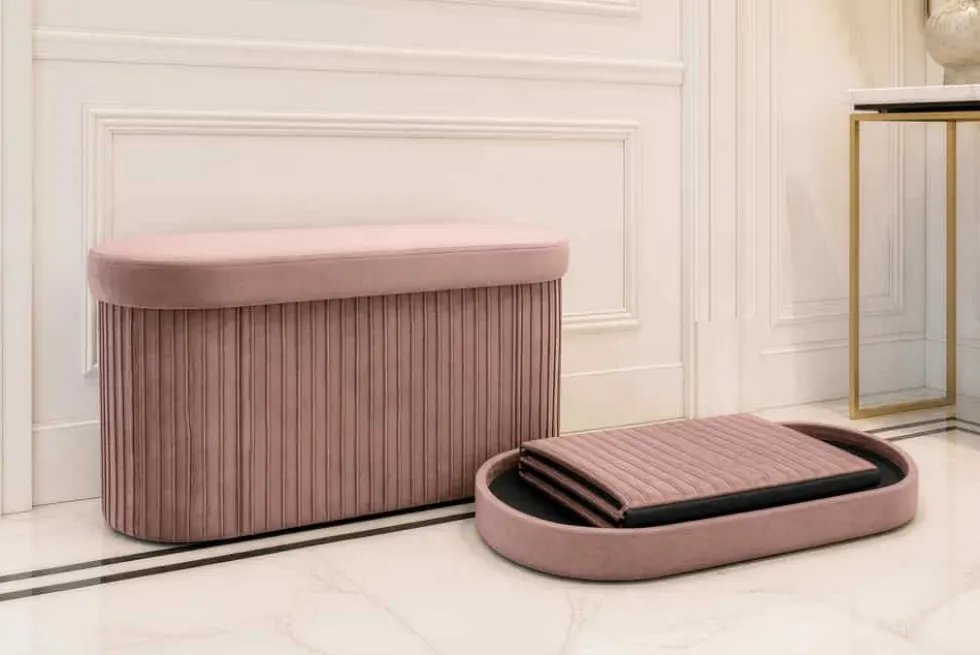 Faltbare Polsterbank ÉLAN 80cm rosa Samt Sitzbank mit Stauraum