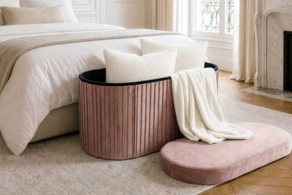 Faltbare Polsterbank ÉLAN 80cm rosa Samt Sitzbank mit Stauraum