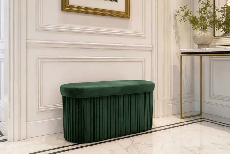 Faltbare Polsterbank ÉLAN 80cm grün Samt Sitzbank mit Stauraum