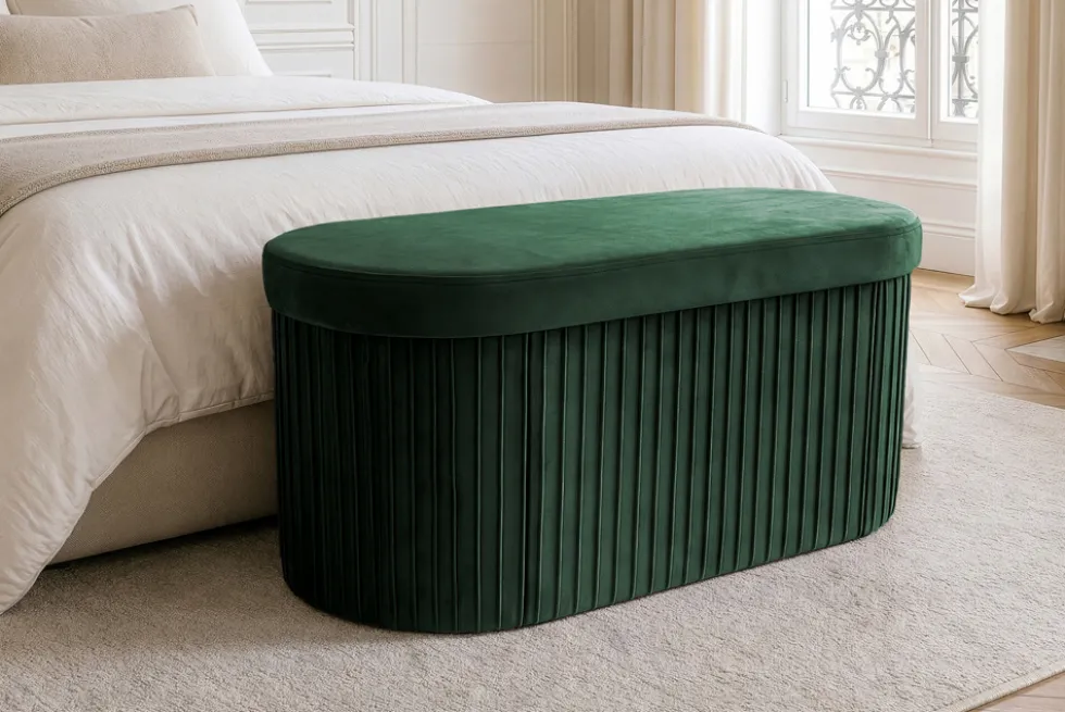 Faltbare Polsterbank ÉLAN 80cm grün Samt Sitzbank mit Stauraum