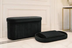 Faltbare Polsterbank ÉLAN 80cm schwarz Samt Sitzbank mit Stauraum
