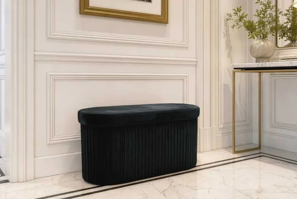 Faltbare Polsterbank ÉLAN 80cm schwarz Samt Sitzbank mit Stauraum