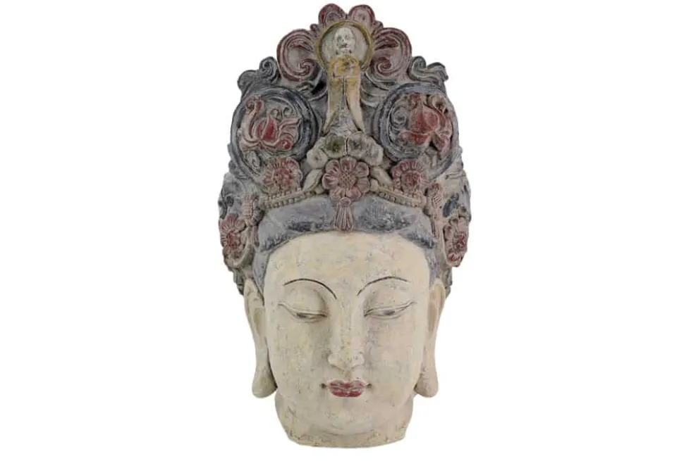 Figur BUDDHA HEAD 45cm mehrfarbig handmade Deko-Kopf Blumengöttin