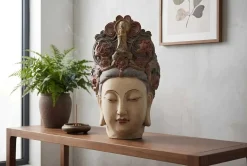 Figur BUDDHA HEAD 45cm mehrfarbig handmade Deko-Kopf Blumengöttin