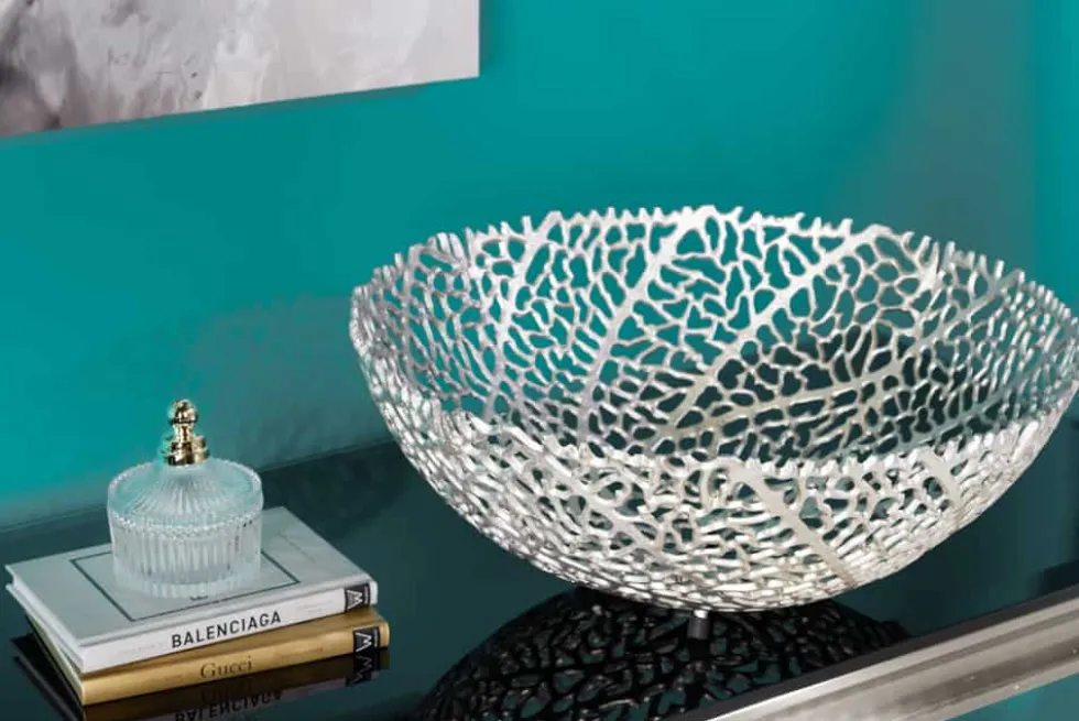 Filigrane Design Schale ABSTRACT LEAF 45cm silber Handarbeit