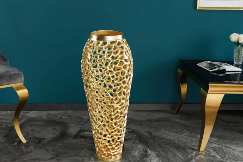 Filigrane Design Vase ABSTRACT LEAF gold 65cm Handarbeit